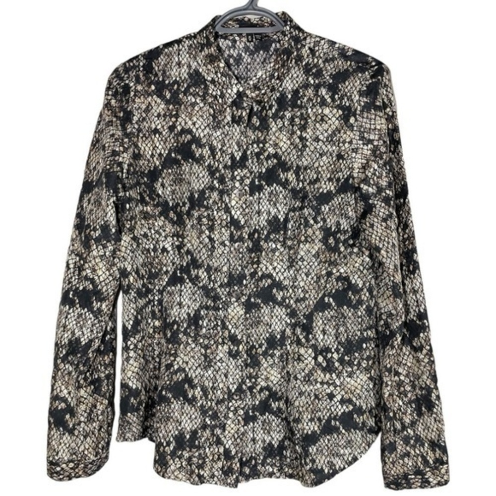 Theory Animal Print Silk Button Front Long Sleeve Shirt size M